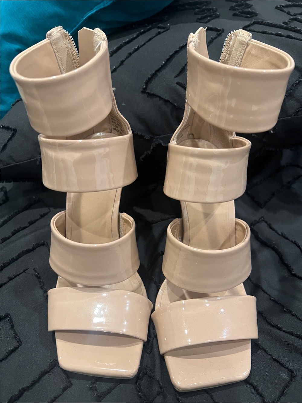 INC International Concepts Nude Patent Triple-Strap Block Heel Sandals